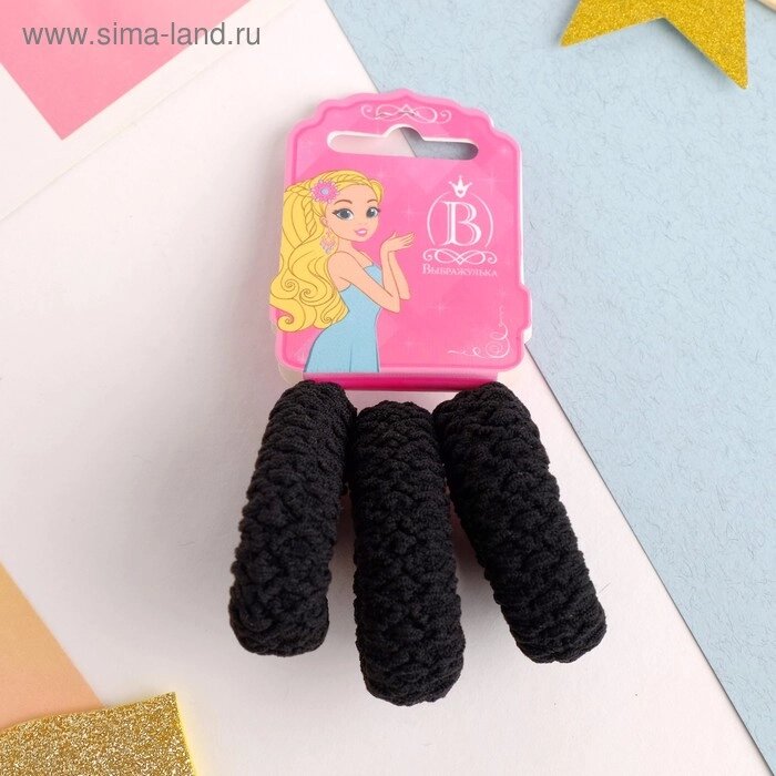Резинка для волос "Махрушка" (набор 3 шт) узорчатая, чёрный от компании Интернет-магазин игрушек "Весёлый кот" - фото 1