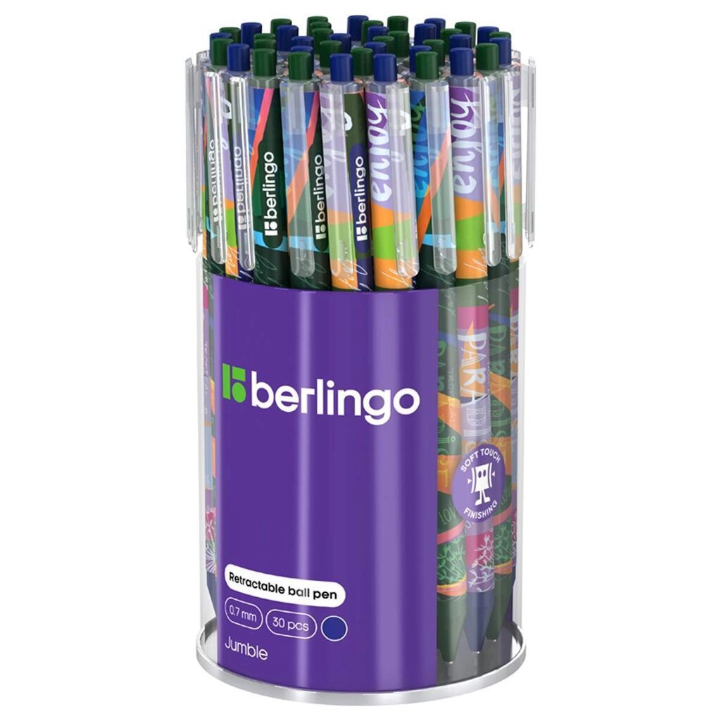 Ручка шариковая автоматическая Berlingo "Jumble" синяя, 0,7мм, грип, рисунок на корпусе, soft touch, ассорти уп 30 шт от компании Интернет-магазин игрушек "Весёлый кот" - фото 1