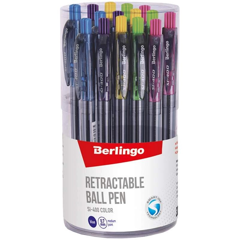 Ручка шариковая автоматическая Berlingo "SI-400 Color" синяя, 0,7мм, грип, корпус ассорти уп 30 шт от компании Интернет-магазин игрушек "Весёлый кот" - фото 1