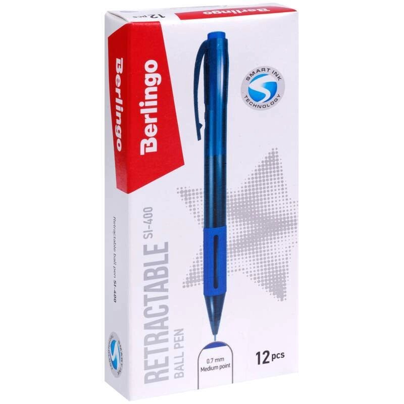 Ручка шариковая автоматическая Berlingo "SI-400" синяя, 0,7мм, грип уп 12 шт от компании Интернет-магазин игрушек "Весёлый кот" - фото 1