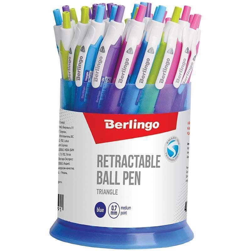 Ручка шариковая автоматическая Berlingo "Triangle" синяя, 0,7мм, трехгран. корпус ассорти, в стакане уп 40 шт от компании Интернет-магазин игрушек "Весёлый кот" - фото 1