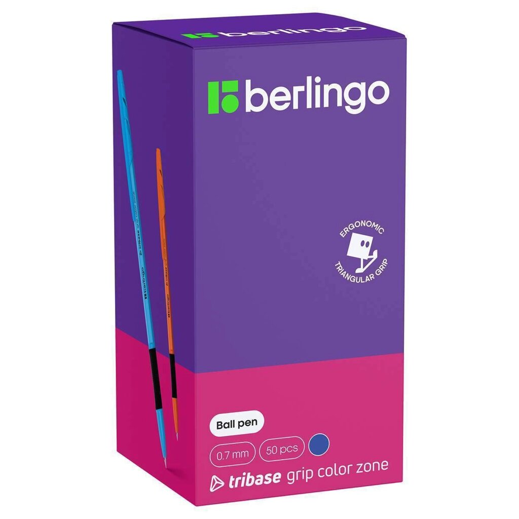 Ручка шариковая Berlingo "Tribase grip color zone" синяя, 0,7мм уп 50шт от компании Интернет-магазин игрушек "Весёлый кот" - фото 1