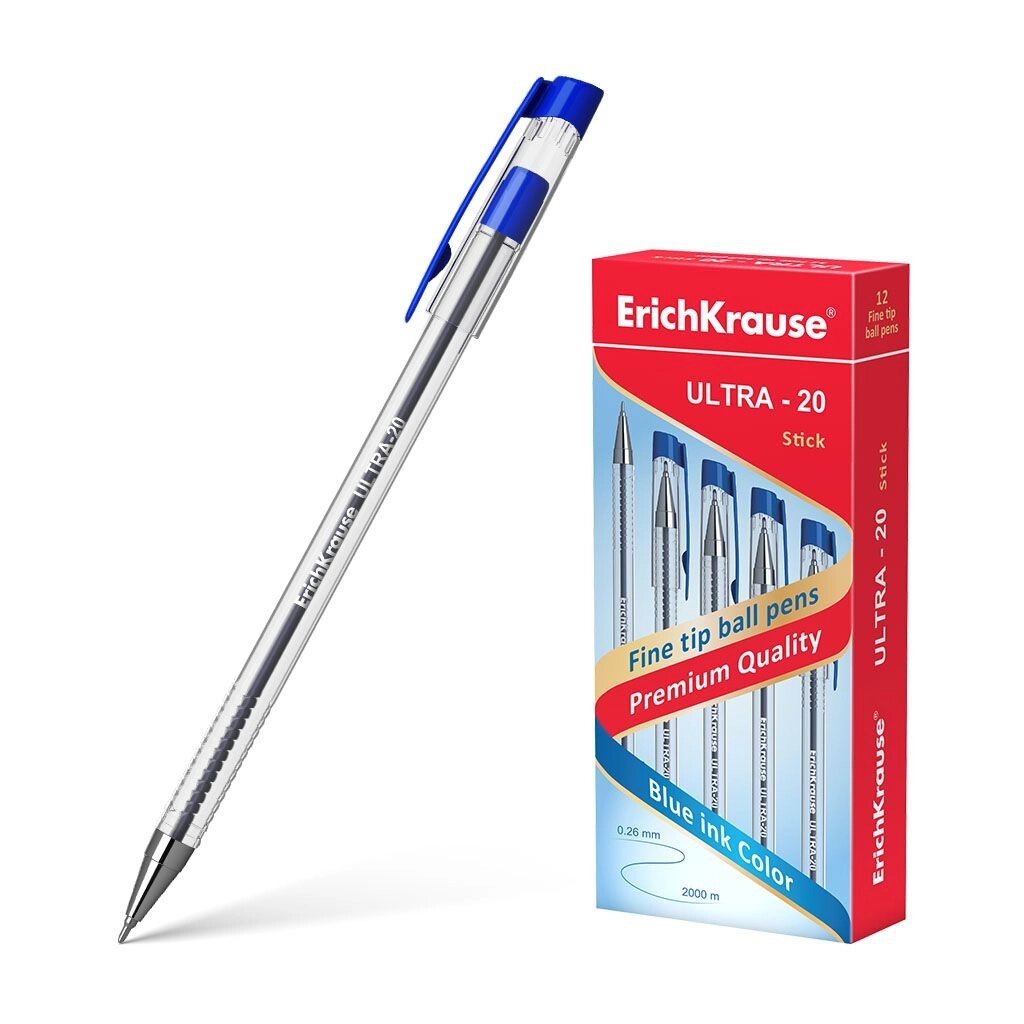 Ручка шариковая ErichKrause ULTRA L-20 0,7 мм синяя уп 12 от компании Интернет-магазин игрушек "Весёлый кот" - фото 1