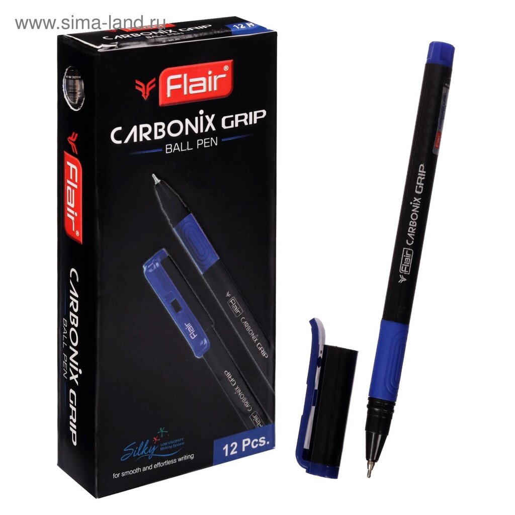 Ручка шариковая Flair CARBONIX GRIP, узел 0.7мм, синяя F-1377/син. от компании Интернет-магазин игрушек "Весёлый кот" - фото 1