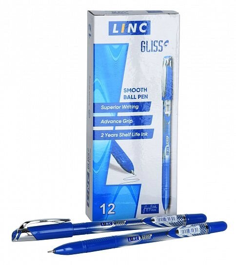 Ручка шариковая LINC GLISS 0,7 мм синяя 12 шт уп от компании Интернет-магазин игрушек "Весёлый кот" - фото 1