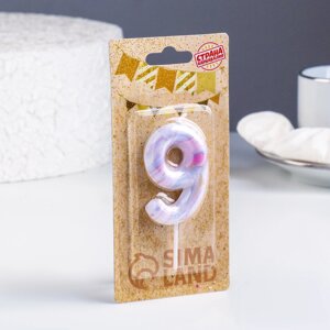 Свеча в торт "Белый мрамор", цифра "9", 5,5 см