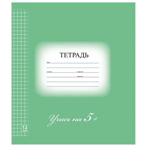 Тетрадь 12 л., клетка, Brauberg "5-ка зеленая" от компании Интернет-магазин игрушек "Весёлый кот" - фото 1