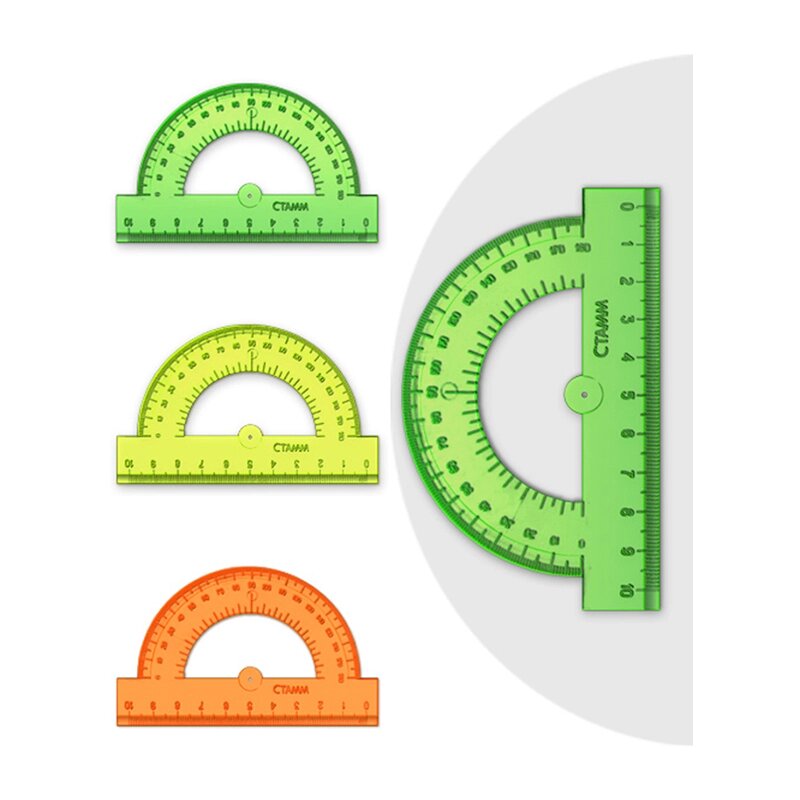 Транспортир 10см, 180° СТАММ, пластиковый, отливная шкала, прозрачный, неоновые цвета, ассорти от компании Интернет-магазин игрушек "Весёлый кот" - фото 1