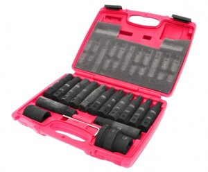 Техносоюз JTC-J616C Набор вставок ударных 3/4" TORX T60-T100, E18-E24, HEX H17-H24 с адаптерами 3/4" и 1",