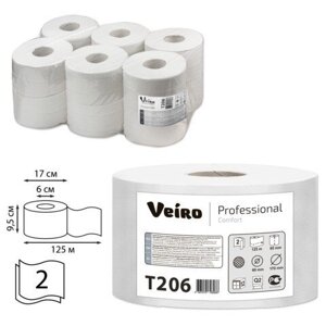 Бумага туалетная 125 м, VEIRO (Система T2/Q2), комплект 12 шт., Comfort, 2-слойная, T206
