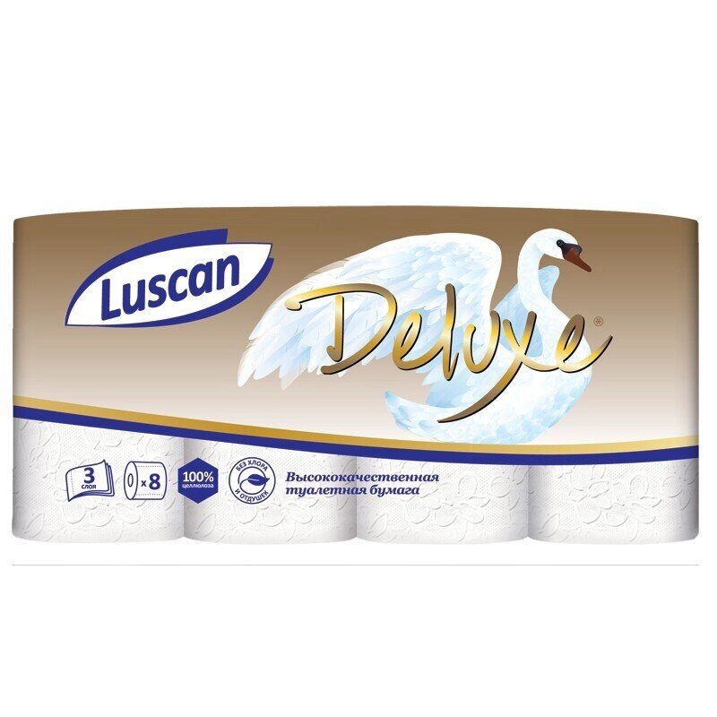 Бумага туалетная Luscan Deluxe 3-слойная белая (8 рулонов в упаковке) от компании Арсенал ОПТ - фото 1