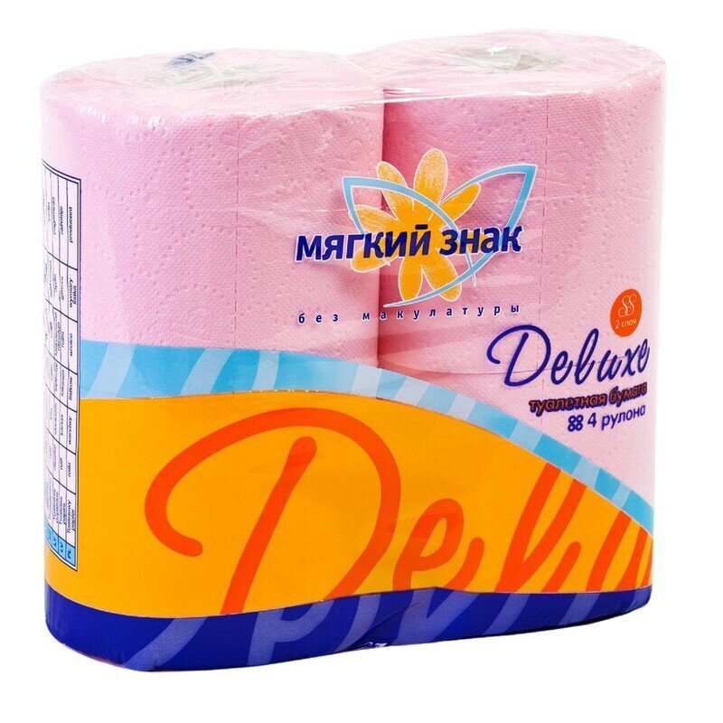 Бумага туалетная Мягкий знак Deluxe 2-слойная розовая (4 рулона в упаковке) от компании Арсенал ОПТ - фото 1
