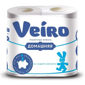 Бумага туалетная Veiro "Домашняя" 2-х слойн., 4шт., тиснение, белая