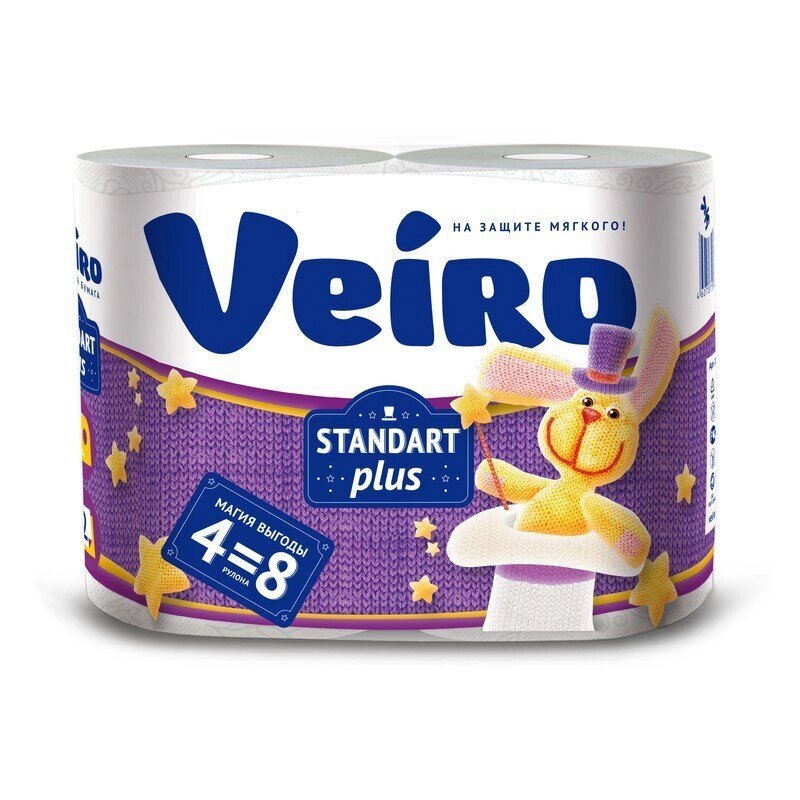 Бумага туалетная Veiro Standart Plus 2-слойная белая (4 рулона в упаковке) от компании Арсенал ОПТ - фото 1