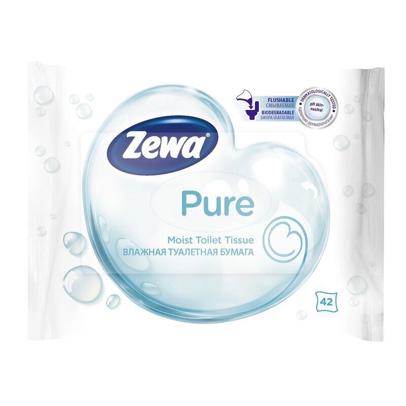 Бумага туалетная влажная Zewa Pure без аромата (42 штуки в упаковке) от компании Арсенал ОПТ - фото 1