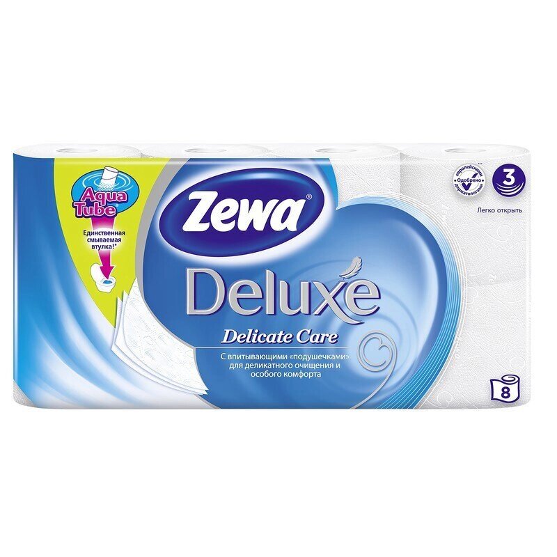 Бумага туалетная Zewa Deluxe 3-слойная белая (8 рулонов в упаковке) от компании Арсенал ОПТ - фото 1