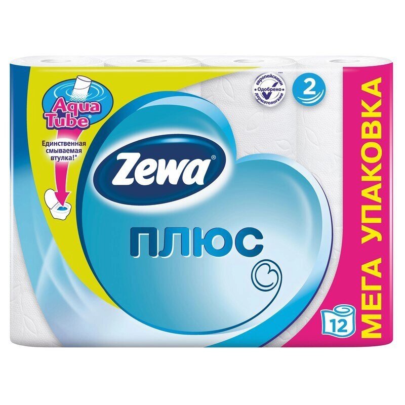Бумага туалетная Zewa Plus 2-слойная белая (12 рулонов в упаковке) от компании Арсенал ОПТ - фото 1