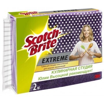 Губки для мытья посуды Scotch-Brite Extreme поролоновые 70x109 мм 2 штуки в упаковке от компании Арсенал ОПТ - фото 1