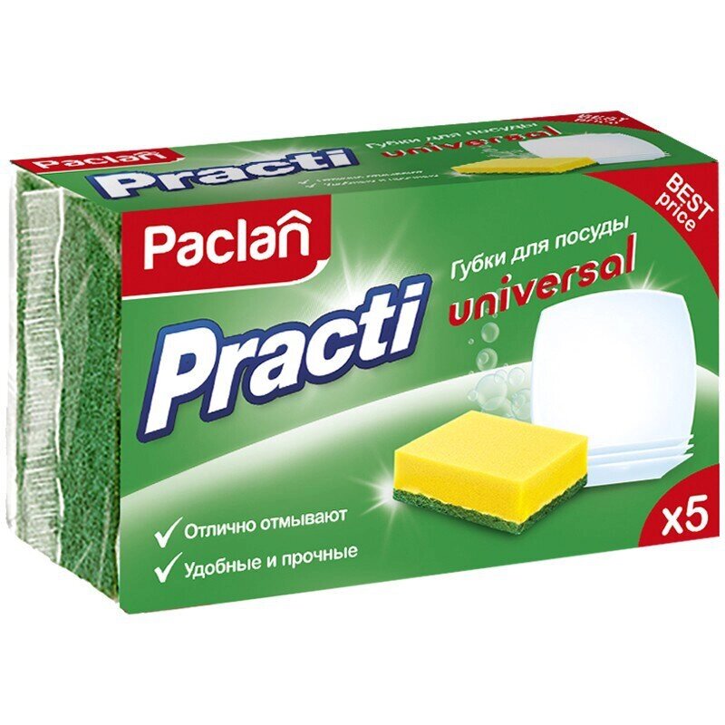Губки для посуды Paclan "Practi Universal", поролон с абразивным слоем, 5шт. от компании Арсенал ОПТ - фото 1