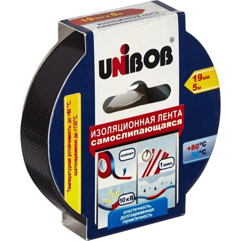 Клейкая лента электроизоляционная Unibob черная 19 мм х 5 м (самослипающаяся) от компании Арсенал ОПТ - фото 1