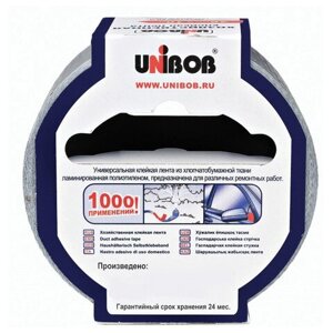 Клейкая лента хозяйственная 48 мм х 10 м, UNIBOB, для 1000 применений, основая-х/б ткань, подвес