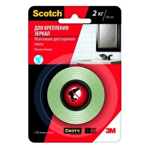 Клейкая лента монтажная двусторонняя 3M Scotch белая 19 мм x 1.5 м для крепления зеркал