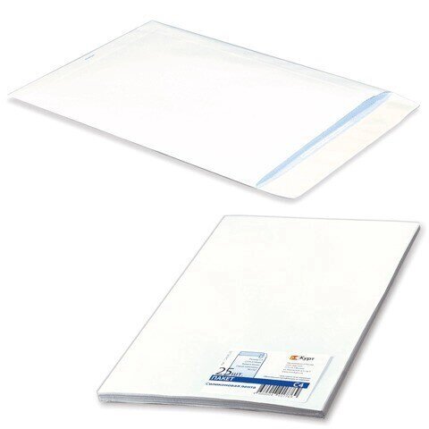 Конверт-пакет С4 плоский, комплект 25 шт., 229х324 мм, отрывная полоса, белый, на 90 листов от компании Арсенал ОПТ - фото 1