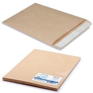 Конверт-пакет С4 плоский, комплект 25 шт., 229х324 мм, отрывная полоса, крафт-бумага, коричневый, на 90 листов