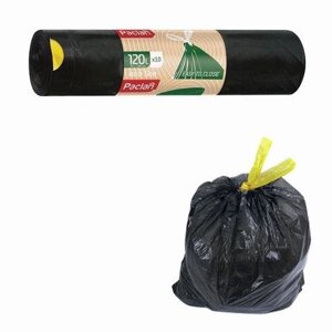 Мешки для мусора, 120 л, комплект 10 шт., рулон, ПВД, 70х100 см, 30 мкм, с завязками, черные, PACLAN "Eco