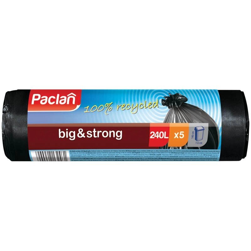 Мешки для мусора 240л Paclan "Big &strong" ПВД, 111*139см, 30мкм, 5шт., черные, в рулоне от компании Арсенал ОПТ - фото 1