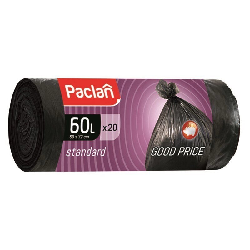 Мешки для мусора на 60 литров Paclan Standart черные (7.4 мкм, в рулоне 20 штук, 60x70 см) от компании Арсенал ОПТ - фото 1