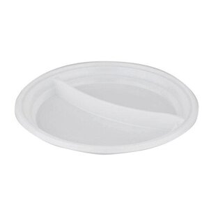 Одноразовая тарелка "Эконом", 1 шт., плоская, d - 205 мм, 2 секции, полистирол (ПС), белая, СТИРОЛПЛАСТ