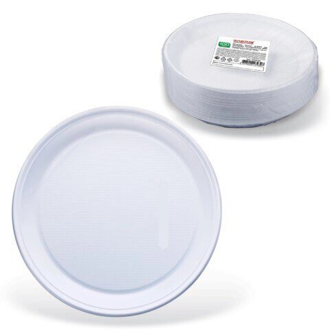 Одноразовые тарелки "Стандарт", плоские d=220 мм, комплект 100 шт., ЛАЙМА, белые, ПП, для холодного/горячего от компании Арсенал ОПТ - фото 1