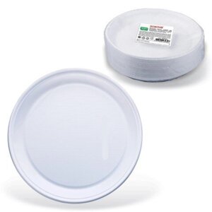 Одноразовые тарелки "Стандарт", плоские d=220 мм, комплект 100 шт., ЛАЙМА, белые, ПП, для холодного/горячего