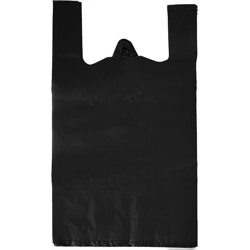 Пакет-майка Знак Качества ПНД усиленный черный 30 мкм (40+18x70 см, 50 штук в упаковке) от компании Арсенал ОПТ - фото 1