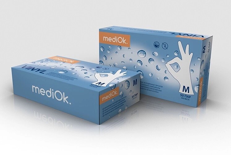 Перчатки MediOk одноразовые виниловые (50 пар) (L) от компании Арсенал ОПТ - фото 1