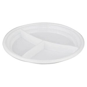 Одноразовая тарелка "Эконом", 1 шт., плоская, d - 205 мм, 3 секции, полистирол (ПС), белая, СТИРОЛПЛАСТ