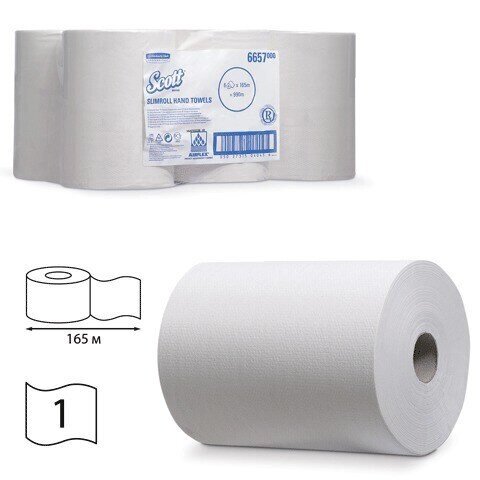 Полотенца бумажные рулонные KIMBERLY-CLARK Scott, комплект 6 шт., Slimroll, 165 м, белые, диспенсер 601536, - Арсенал ОПТ