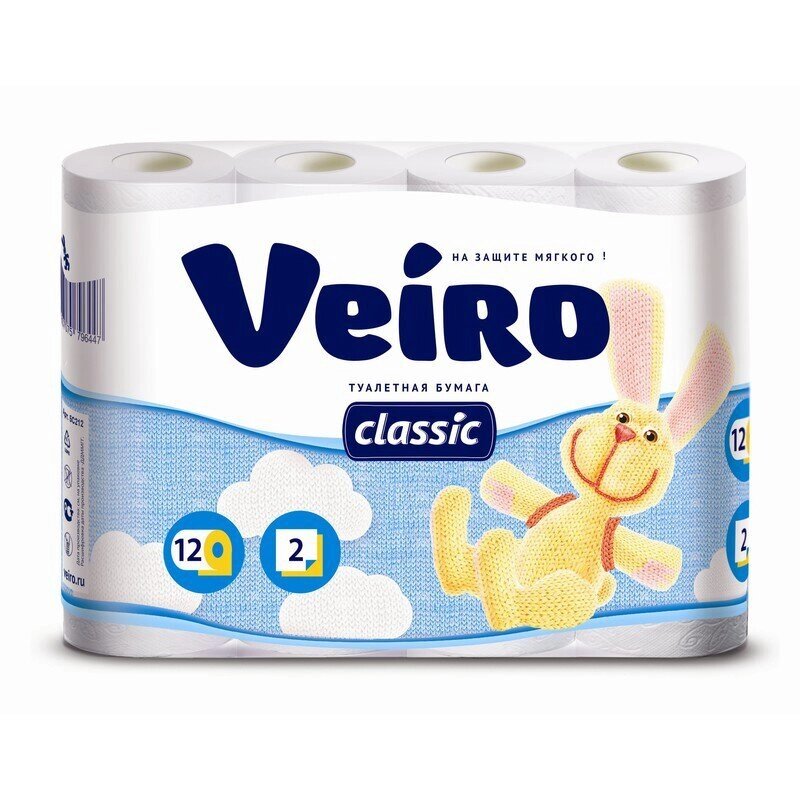 Бумага туалетная Veiro Classic 2-слойная белая (12 рулонов в упаковке) - выбрать