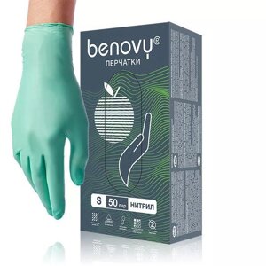 BENOVY, Перчатки нитриловые, зеленые, 50 пар M