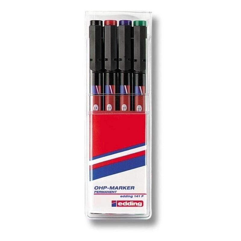 Набор маркеров для пленок и глянцевых поверхностей Edding E-141 F/4 4 цвета (толщина линии 0.6 мм) - опт