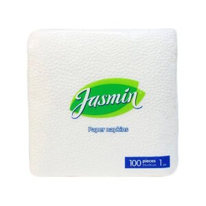 Салфетки бумажные Jasmin 1-слойные 24х24 см белые (100 штук в упаковке)