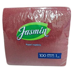 Салфетки бумажные Jasmin 1-слойные 24х24 см бордовые (100 штук в упаковке)