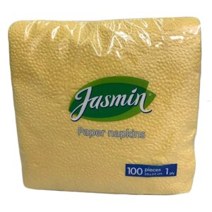 Салфетки бумажные Jasmin 1-слойные 24х24 см желтые (100 штук в упаковке)
