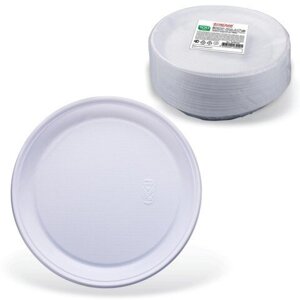 Одноразовые тарелки "Стандарт", десертные d=170 мм, комплект 100 шт., ЛАЙМА, белые, ПП, для холодного/горячего