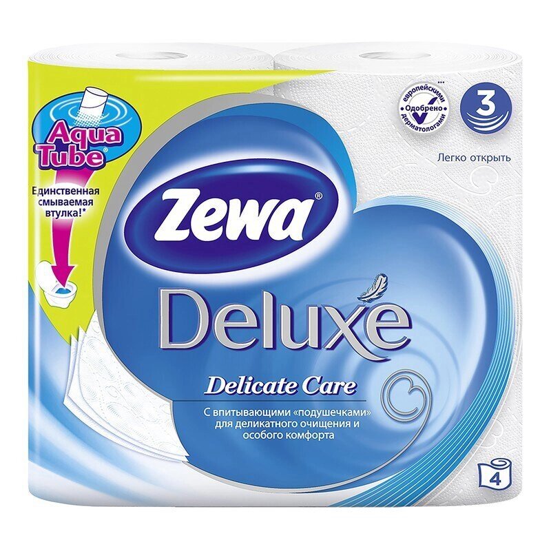 Бумага туалетная Zewa Deluxe 3-слойная белая (4 рулона в упаковке) - гарантия