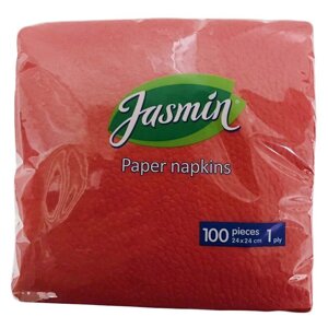 Салфетки бумажные Jasmin 1-слойные 24х24 см красные (100 штук в упаковке)