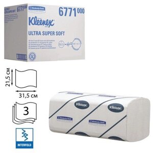 Полотенца бумажные 96 шт., KIMBERLY-CLARK Kleenex, комплект 30 шт., Ultra, 3-сл., белые, 31,5х21,5 см,