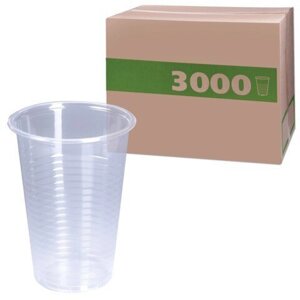 Одноразовые стаканы, комплект 3000 шт. (30 уп. по 100 шт.), пластиковые, 0,2 л, прозрачные, ПП, для