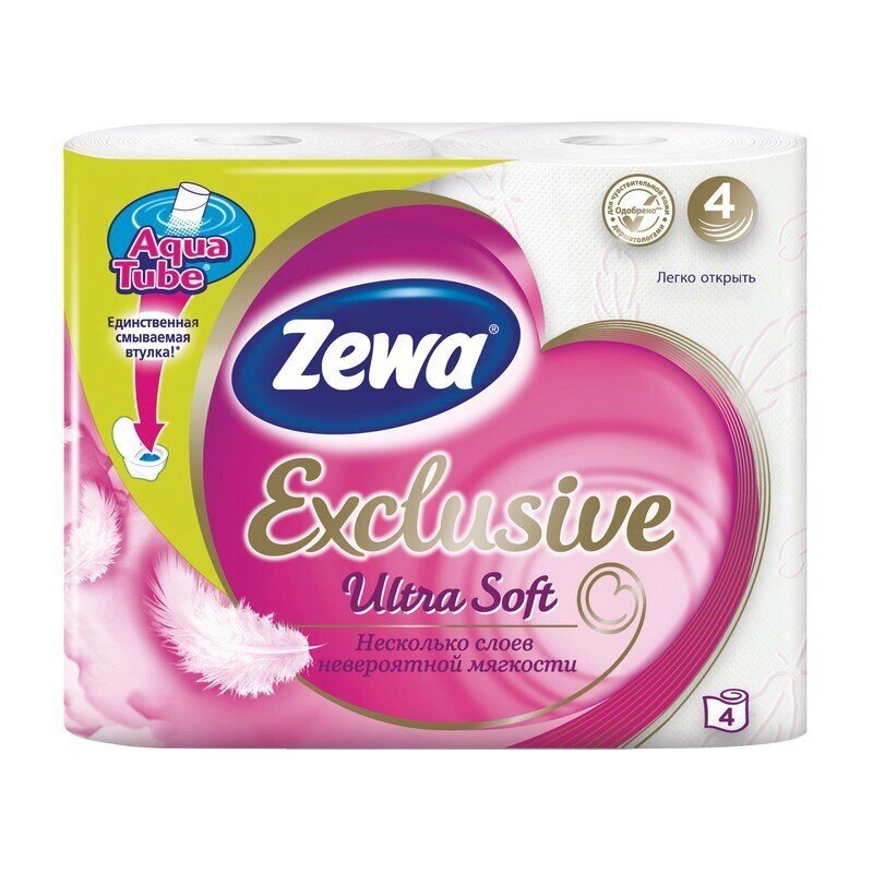 Бумага туалетная Zewa Exclusive 4-слойная белая (4 рулона в упаковке) - гарантия